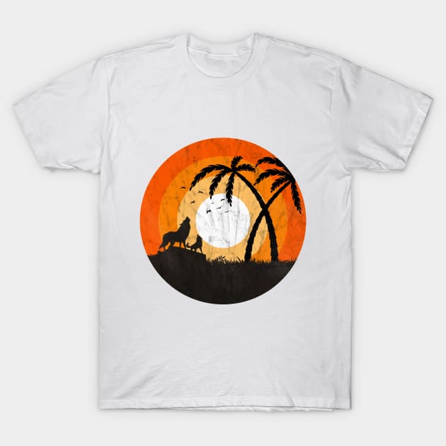 Howling Wolf Vintage Palm Tree Design T-Shirt by Dojaja